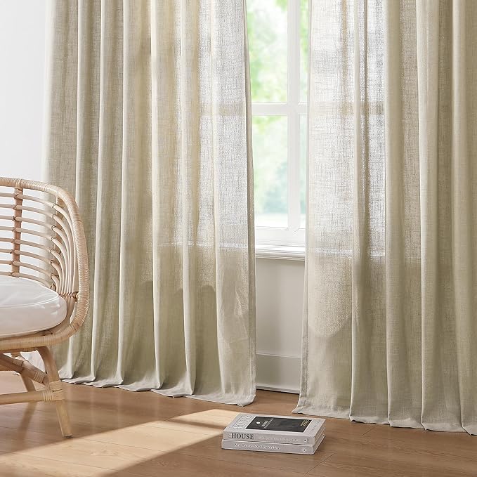 Vision Home Sand Pinch Pleated Semi Sheer Curtains Textured Linen Blended Light Filtering Window Curtains 84 inch for Living Room Bedroom Patio Pinch Pleat Drapes with Hooks 1 Panel 84" Wx84 L