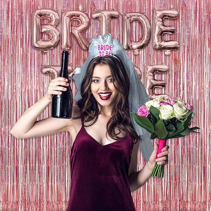Rose Gold Tinsel Party Backdrop - GREATRIL Foil Fringe Curtain Party Photo Booth Backdrop for Birthdays Theme Decorations - 1m x 2.5m - Pack of 2