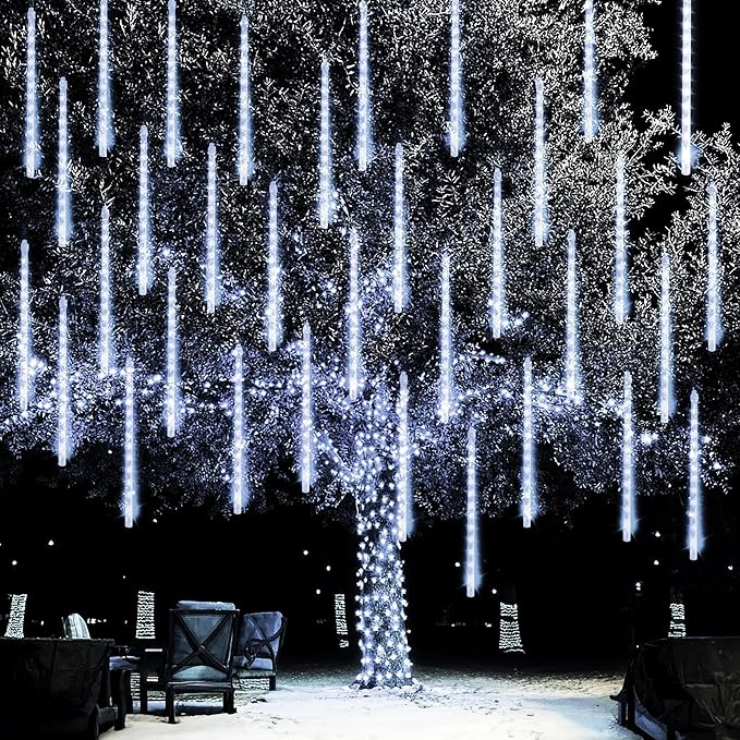 String Lights Meteor Shower Rain Lights, 48 Tubes, White, Outdoor