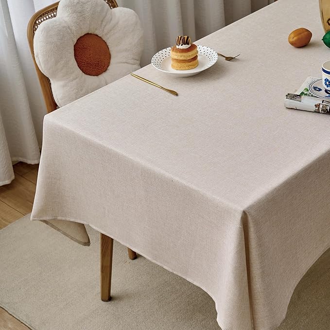 NLMUVW Oatmeal Linen Tablecloth Rectangle 6ft, Rustic Textured Table Cloth Water Resistant Farmhouse Table Cover for Kitchen Dining Party Coffee, 54x84 Inch