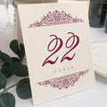 Paisley Wedding Table Numbers (Select Color/Quantity), Champagne, Burgundy, 1-30, Double Sided, Tent or Use in a Stand, Great for Parties & Restaurants - Made in the USA