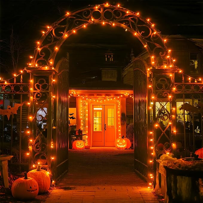 String Lights, 168 Ft Orange LED with Remote, Timer and Storage Reel
