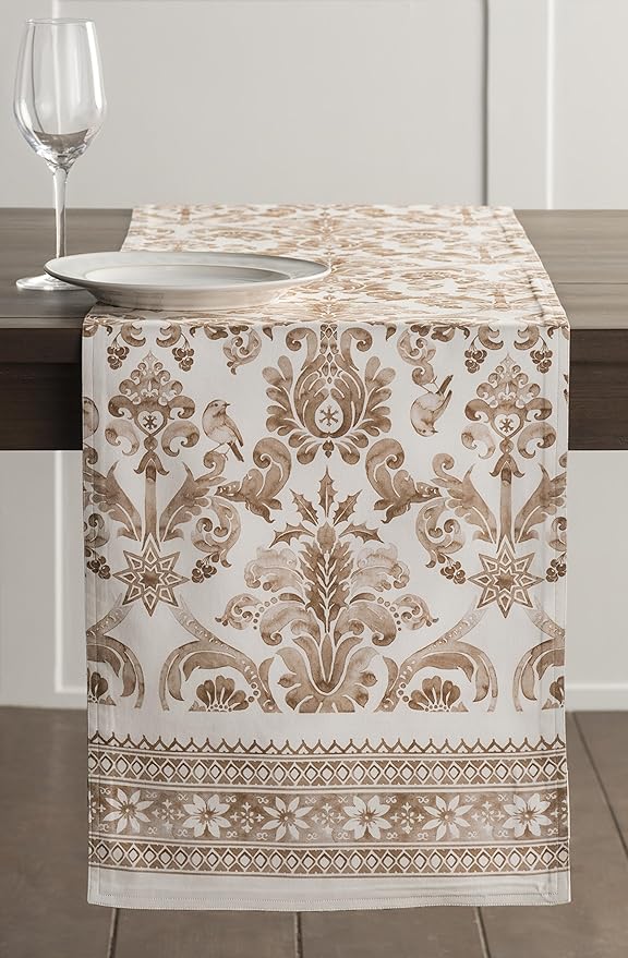 Maison d' Hermine Table Runner 100% Cotton Single Layer Table Runners 90 inches Long for Thanksgiving Christmas Decorations Home Kitchen Dining Party Wedding (Allure, 14.5" x 90")