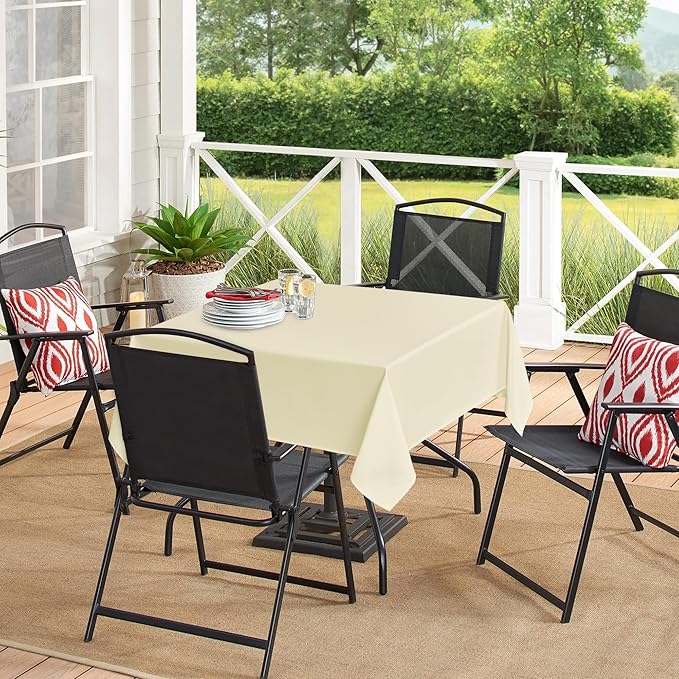sancua Square Tablecloths 54x54 Inch - Beige Fabric Table Cloth for Square or Round Tables, Washable Polyester Table Cover for Dinner, Holiday Party, Decorative Display Tables