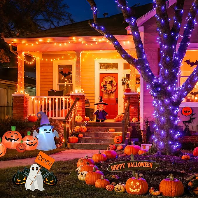 String Lights, 168ft 600-LED Orange-to-Purple Outdoor Halloween Decor