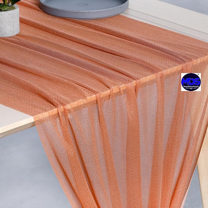 MDS Halloween Chiffon Table Runner - 20 Pack, 29 x 170 Inches, 14ft Each - Sheer Spooky Table Runners for Haunted House Parties, Trick-or-Treat Tables, Witchy Décor, Wedding & Events - Coral Peach