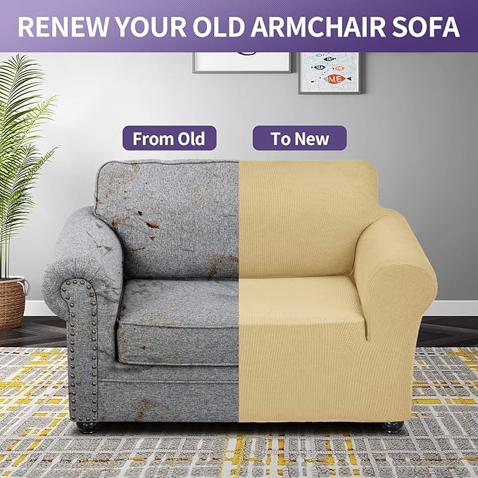 Sofa Slipcover Champagne Stretch Armchair Cover, Polyester-Spandex Blend