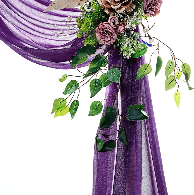 VDS Pack of 1 Panel (30 Inch X 20 Feet) Wedding Arch Draping Fabric Sheer Chiffon Fabric Drapery for Wedding Ceremony Reception Swag Backdrop Canopy Chuppah ARBO Altars Decoration (Purple)