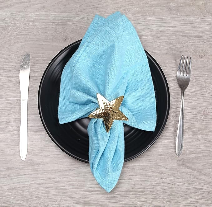 Napkin Rings Set of 12, Gold Star Metal Napkin Holders
