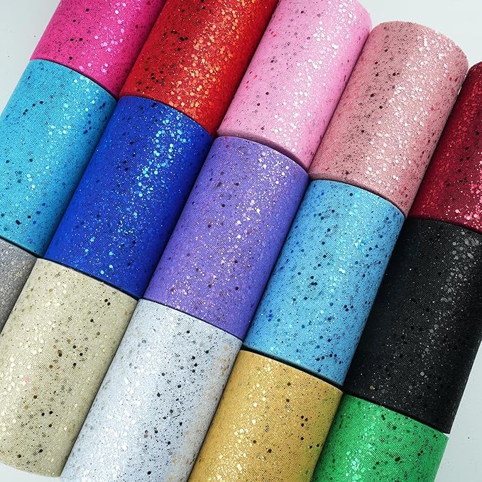 Glitter Tulle Rolls, 6” by 50 Yards (150FT) Sparkling Tulle Spool Ribbon Sequin Tulle Netting Fabric for Tutu Skirt Wedding Birthday Baby Shower (Purple)