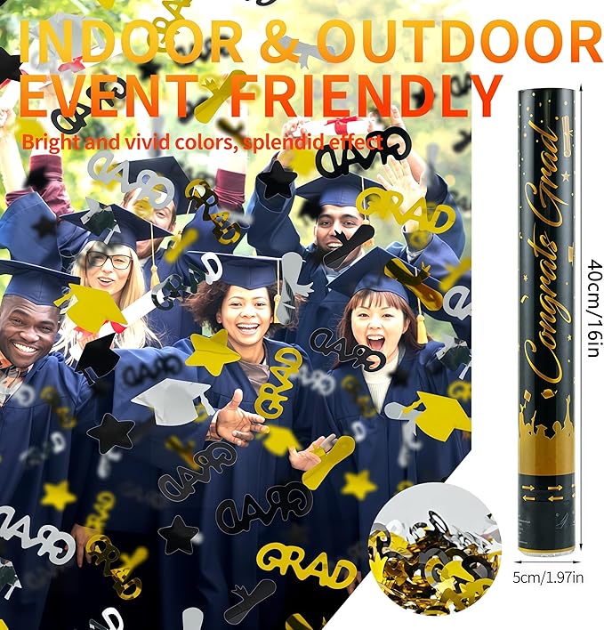16 inch Graduation Confetti Poppers,Confettis Cannons Bulk with Diploma GRAD Star&Cap Design for Graduation Ceremony Party Favor Supplies,Class Toss Ceremony,Class of 2025 Confetti (2Pack)