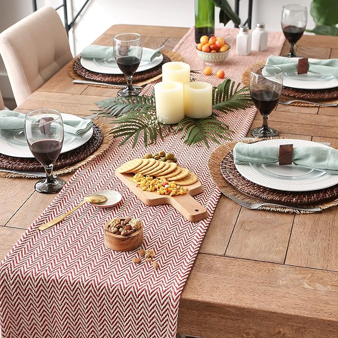 DII Woven Basic Tabletop Collection, Chevron Table Runner, 15x72, Barn Red