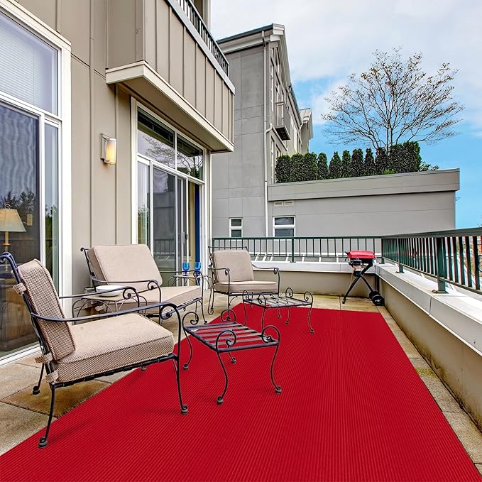 Ottomanson 3'11" x 8' Hallway Runner with Scraper Pile Extra Durable Non-Slip Rug Mat for Indoor & Outdoor Use - Ideal for Kitchen, Entryway, Patio & Garage - High-Traffic Carpet, Red