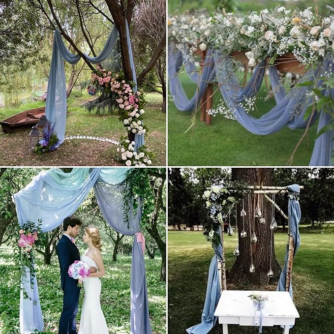 4 Panels Wedding Arch Draping Fabric 28" x 20Ft Wedding Arch Drapes Chiffon Fabric Drape Sheer Backdrop Curtain for Nuptials Party Ceremony Birthday Arbor Drapery Reception Ceiling Decor(Dusty Blue)