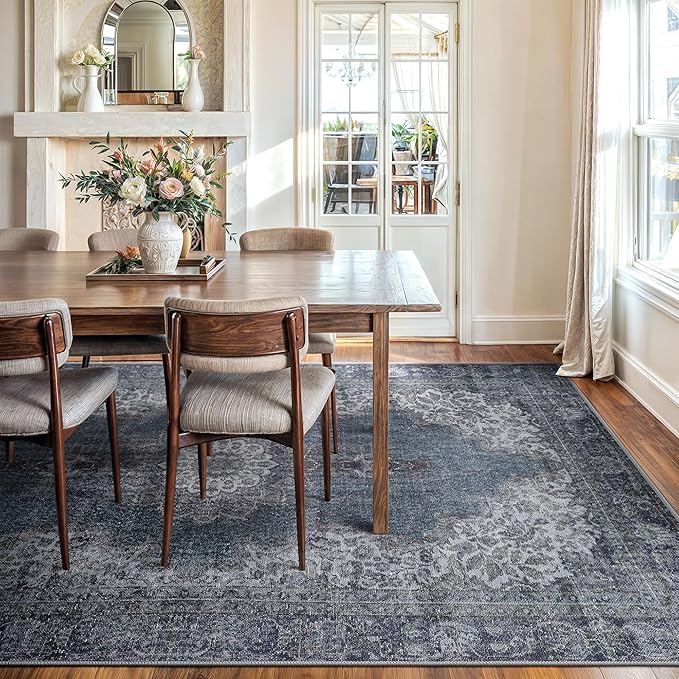 Bloom Rugs Washable Non-Slip 9' x 12' Rug - Dark Teal Traditional Medallion Area Rug for Living Room, Bedroom, Dining Room, and Kitchen - Exact Size: 9' x 12'