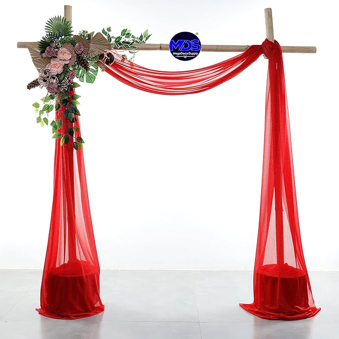 MDS Halloween Chiffon Draping Fabric - 2 Panel, 30" Wide x 40ft Long - Sheer Spooky Arbor & Canopy Drapery for Haunted House Backdrops, Party Ceilings, DIY Costumes & Themed Events - Red
