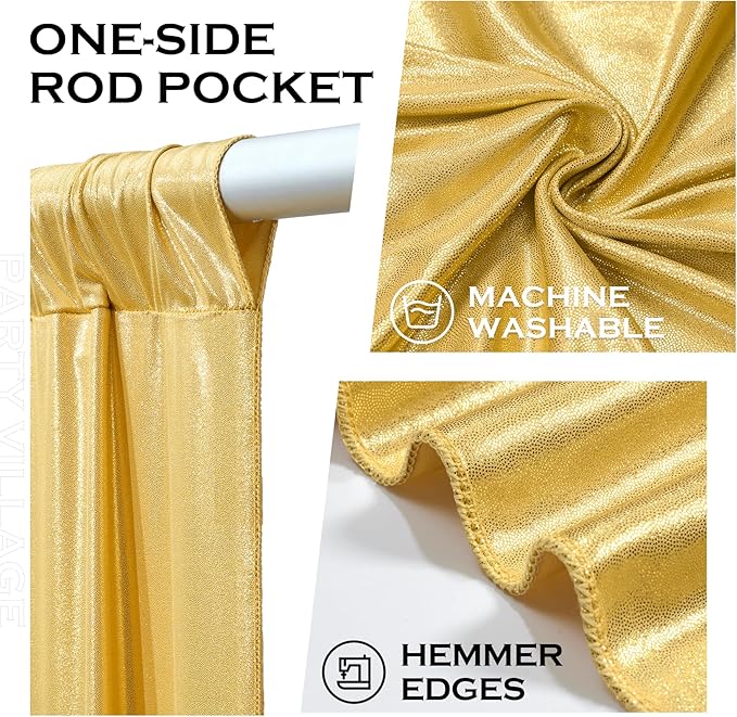 Gold Sequin Backdrop Drape, 10 Panels 5 x 10 ft, Wrinkle-Free Polyester