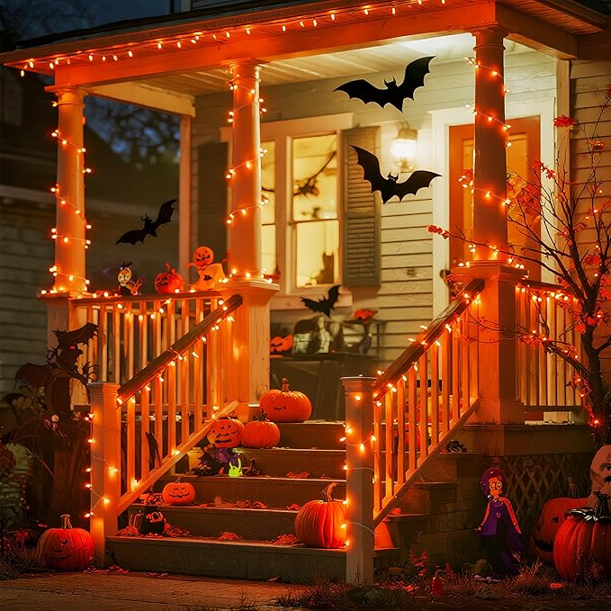 String Lights, 168 Ft Orange LED with Remote, Timer and Storage Reel