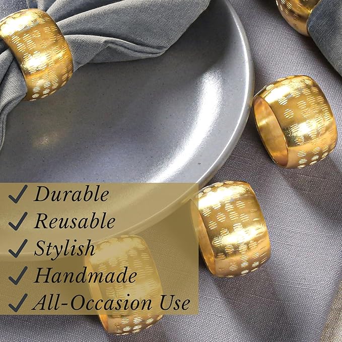 Napkin Rings, 12 Pack Round Gold Aluminum for Dinner Tables