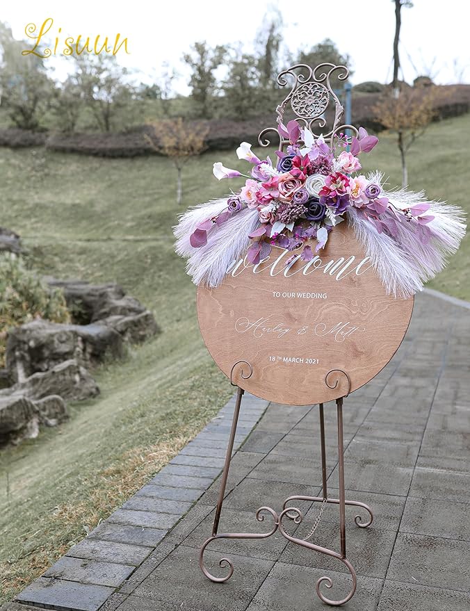 Artificial Flowers Wedding Arch Swag, Purple Peony and Pampas Grass, 40 Inch