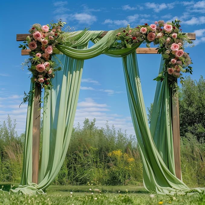 Wedding Arch Draping Fabric 6 Panels 28.7" x 20FT Sage Green Sheer Chiffon Backdrop Drapes for Wedding Ceremony Birthday Party Bridal Shower Outdoor Decoration