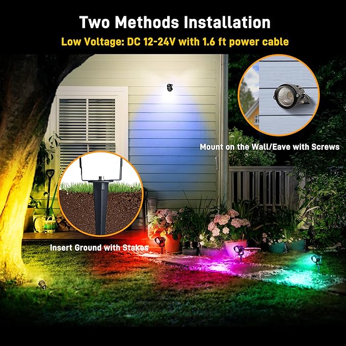Spotlights, 6-Pack, 12W RGBW LED Landscape Lights with Remote Control