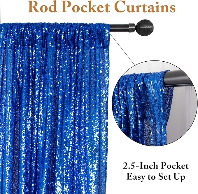 ShinyBeauty Sequin Curtains 4 Panels Royal Blue Sequin Backdrop Shimmer Backgrounds Party Fabric Backdrop (2Ftx8Ft,Royal Blue)