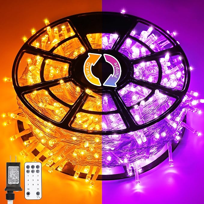 String Lights, 168ft 600-LED Orange-to-Purple Outdoor Halloween Decor