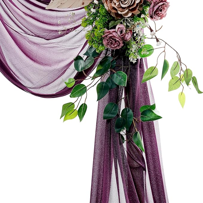 Fabric Sheer Chiffon in Eggplant, 4 Panels 30 Inch x 20 Ft for Wedding Arches