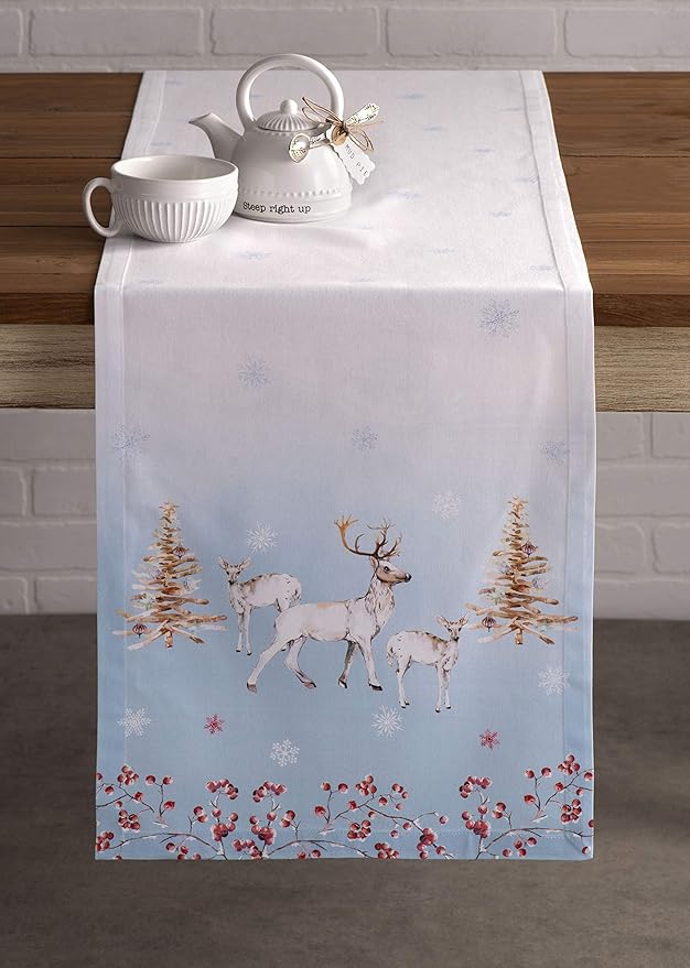 Maison d' Hermine Table Runner 100% Cotton Single Layer Table Runners 48 inches Long for Thanksgiving Christmas Decorations Home Kitchen Dining Party Wedding (Fairy Tale Forest, 14.5" x 48")