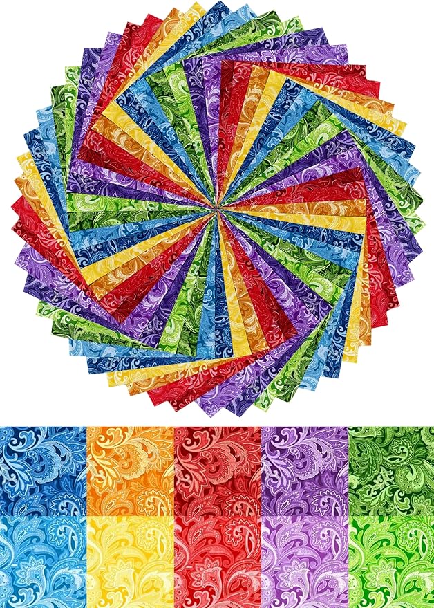10"x 10" 50 PCS 100% Cotton Floral Fabric Squares Bundles Quilting Supplies for Sewing DIY & Quilt Beginners— Paisley