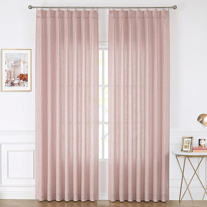 Vision Home Pink Pinch Pleated Semi Sheer Curtains for Girls Bedroom Living Room Textured Light Filtering Window Curtains 84 inch Rayon Blended Pinch Pleat Pink Drapes with Hooks 2 Panels 40" Wx84 L