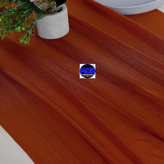 MDS 2 Pack 10ft Chiffon Table Runner 29 x 120 Inches Sheer Wedding Runner Romantic Rustic Table Runner for Wedding Decorations, Birthday Parties, Bridal Shower Party Arch Decor - Terracotta