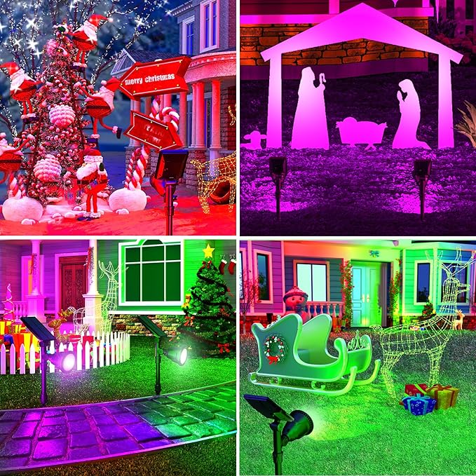 Solar Spotlights 2 Pack, Outdoor Halloween Lights, 7 Colors, IP65