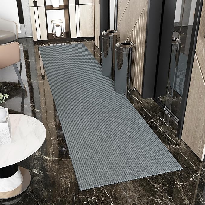 Ottomanson 3'11" x 11' Hallway Runner with Scraper Pile - Extra Durable Non-Slip Rug Mat for Indoor & Outdoor Use - Ideal for Kitchen, Entryway & Garage - High-Traffic Carpet, Gray