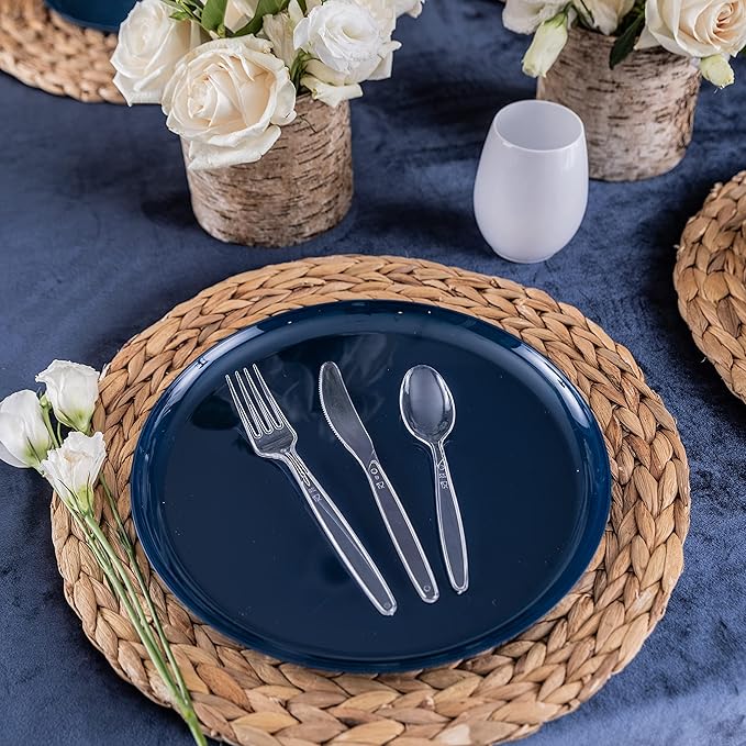 Heavy Duty Plastic Cutlery Set, 720 Pieces, Sapphire Silver Finish