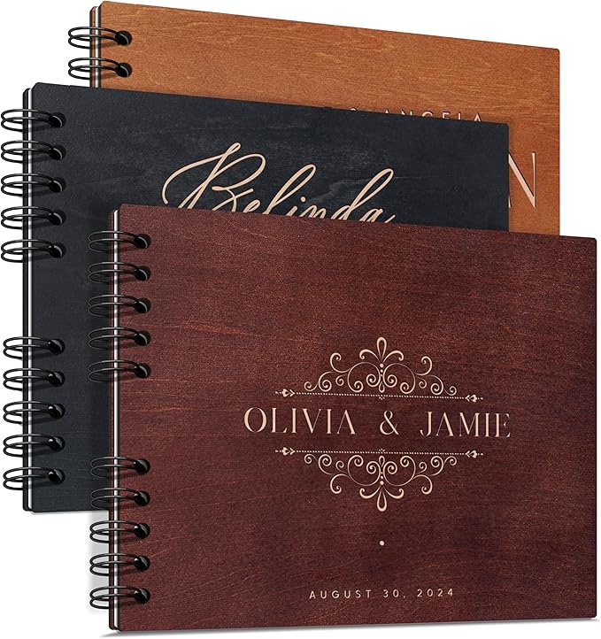 Personalized Wooden Wedding Guest Book in 2 Sizes and 12 Designs