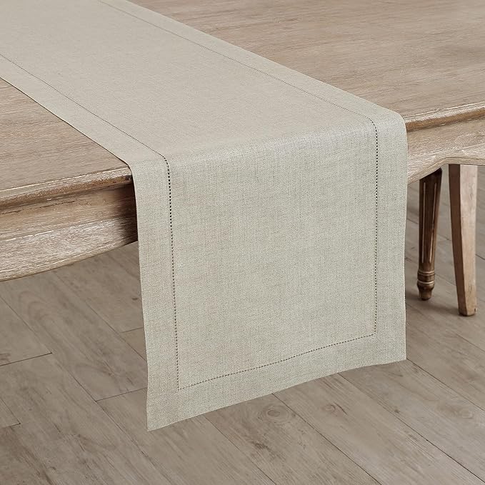 Solino Home Linen Natural Table Runner 144 Inches Long - 100% Pure Linen Extra Long Table Runner 14 x 144 Inch for Fall, Autumn, Thanksgiving, Christmas - Classic Hemstitch