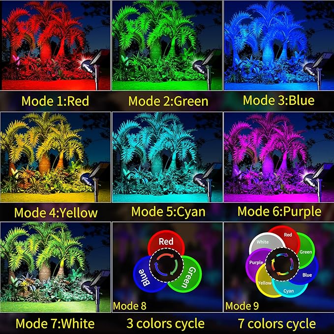 Solar Spotlights 2 Pack, Outdoor Halloween Lights, 7 Colors, IP65