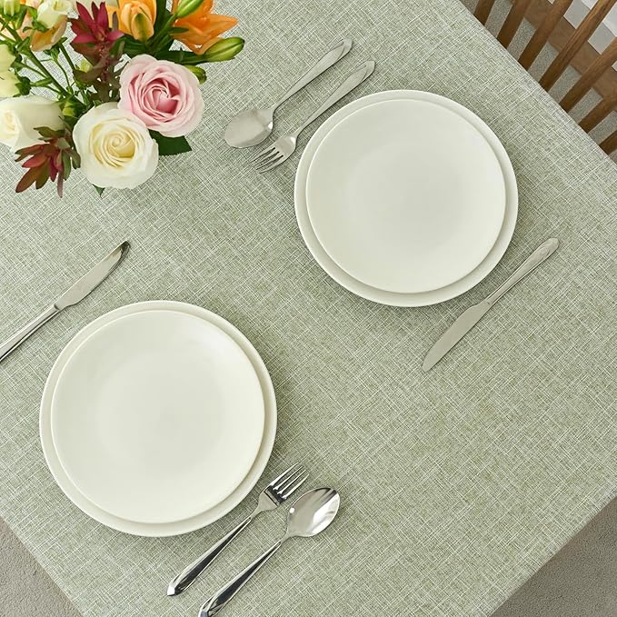 maxmill Flaxy Faux Linen Table Cloth with 2-Tone Slubby Texture Wrinkle Resistant Anti-Shrink Soft Tablecloth for Kitchen Dining Tabletop for Buffet Banquet Parties Rectangle 52 x 70 Inch Sage