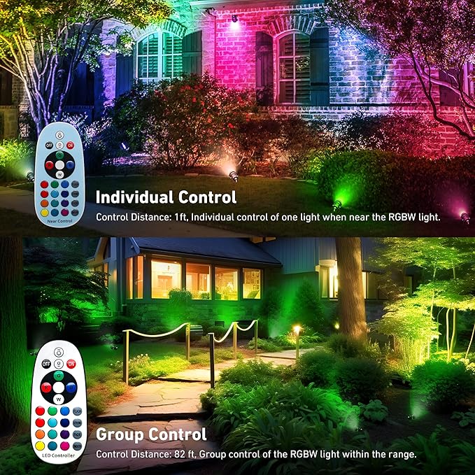 Spotlights, 6-Pack, 12W RGBW LED Landscape Lights with Remote Control