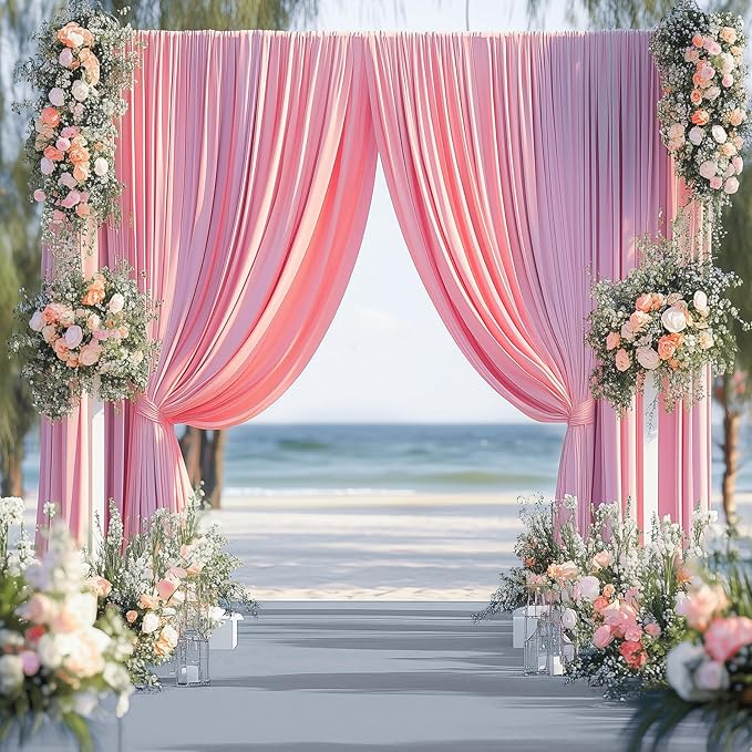 50ftx12ft Wrinkle Free Pink Backdrop Curtain, 10 Panels 12FT Height Pink Wedding Backdrop Drapes, Silky Polyester Back Drop Cloth for Birthday Photography Background Party Backdrop Draping