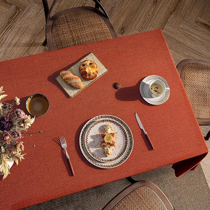 MIULEE Burnt Orange Linen Tablecloth 60x84 Inch Rectangle Table Cloth Waterproof,Stain Resistant & Wrinkle Resistant for Dining Party Wedding
