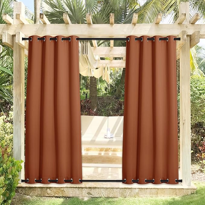 Outdoor Curtains, Waterproof Blackout Weighted Panels in Burnt Orange
