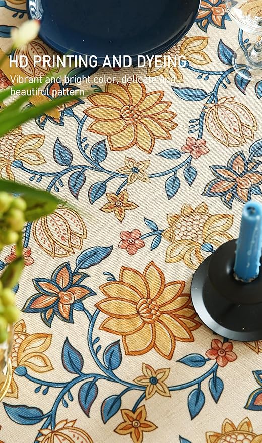 Rectangular Tablecloth 55 x 71 Inch Linen-Polyester Blend Floral Design
