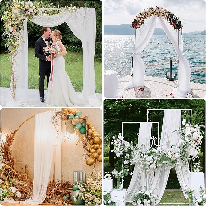 Wedding Arch Draping Fabric 1 Panel 28.7" x 20FT White Sheer Chiffon Backdrop Drapes for Wedding Ceremony Birthday Party Bridal Shower Outdoor Decoration