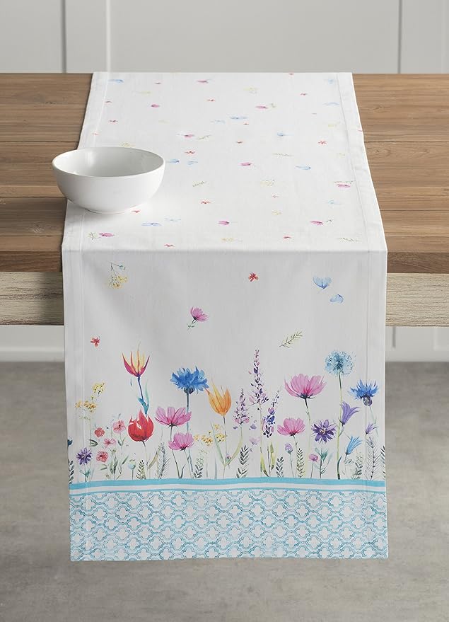 Maison d' Hermine Table Runner 100% Cotton Single Layer Table Runners 108 inches Long Decorative for Home Kitchen Dining Party Wedding Bridal Shower Spring Summer (Flower in The Field, 14.50" x 108")