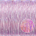 GOER 2 Pack 3.2 ft x 8.2 ft Metallic Tinsel Foil Fringe Curtains Party Photo Backdrop Party Streamers for Birthday,Graduation,New Year Eve Decorations Wedding Decor (Laser Pink)