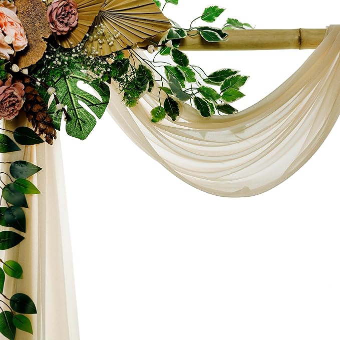 Backdrop Drapery Fabric, Champagne Sheer Chiffon, 2 Panels 30 x 40 ft
