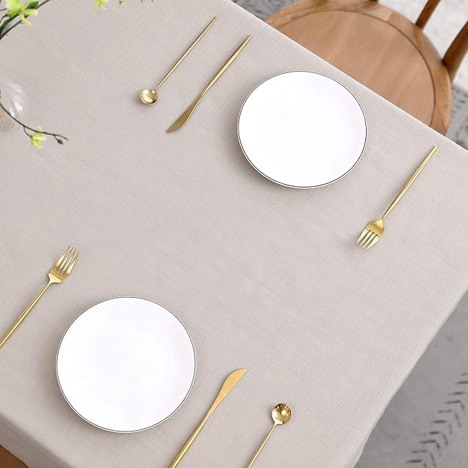 maxmill Lux Faux Linen Tablecloth with Slubby Yarn Textured Weaves Wrinkle Free Anti-Shrink Soft Table Cloth for Kitchen Dining Tabletop for Outdoor and Indoor Use Rectangle 60 x 84 Inch Natural
